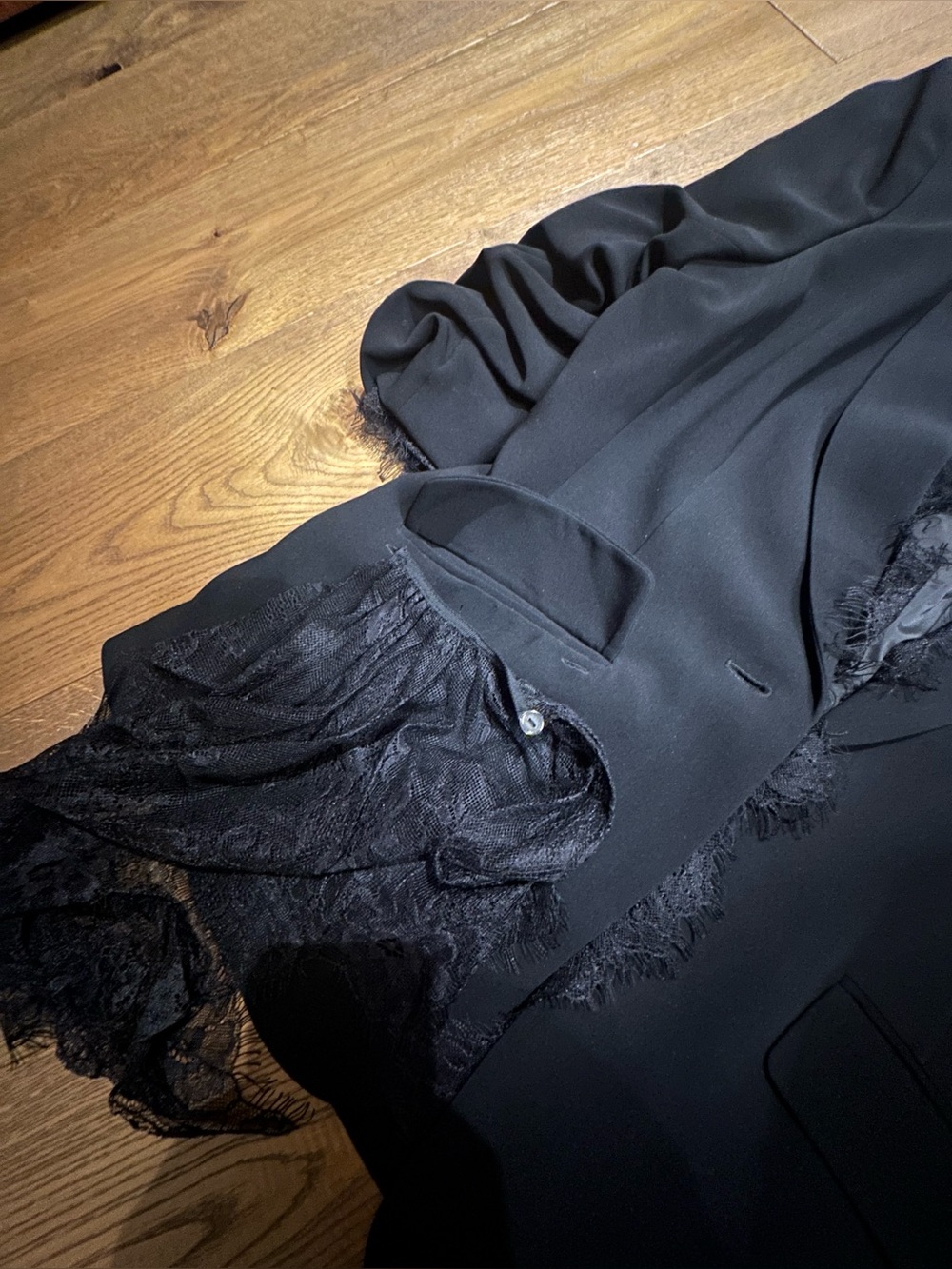 Cinq a Sept Black Asymmetric Lace-Trim Blazer - Picture 13 of 16